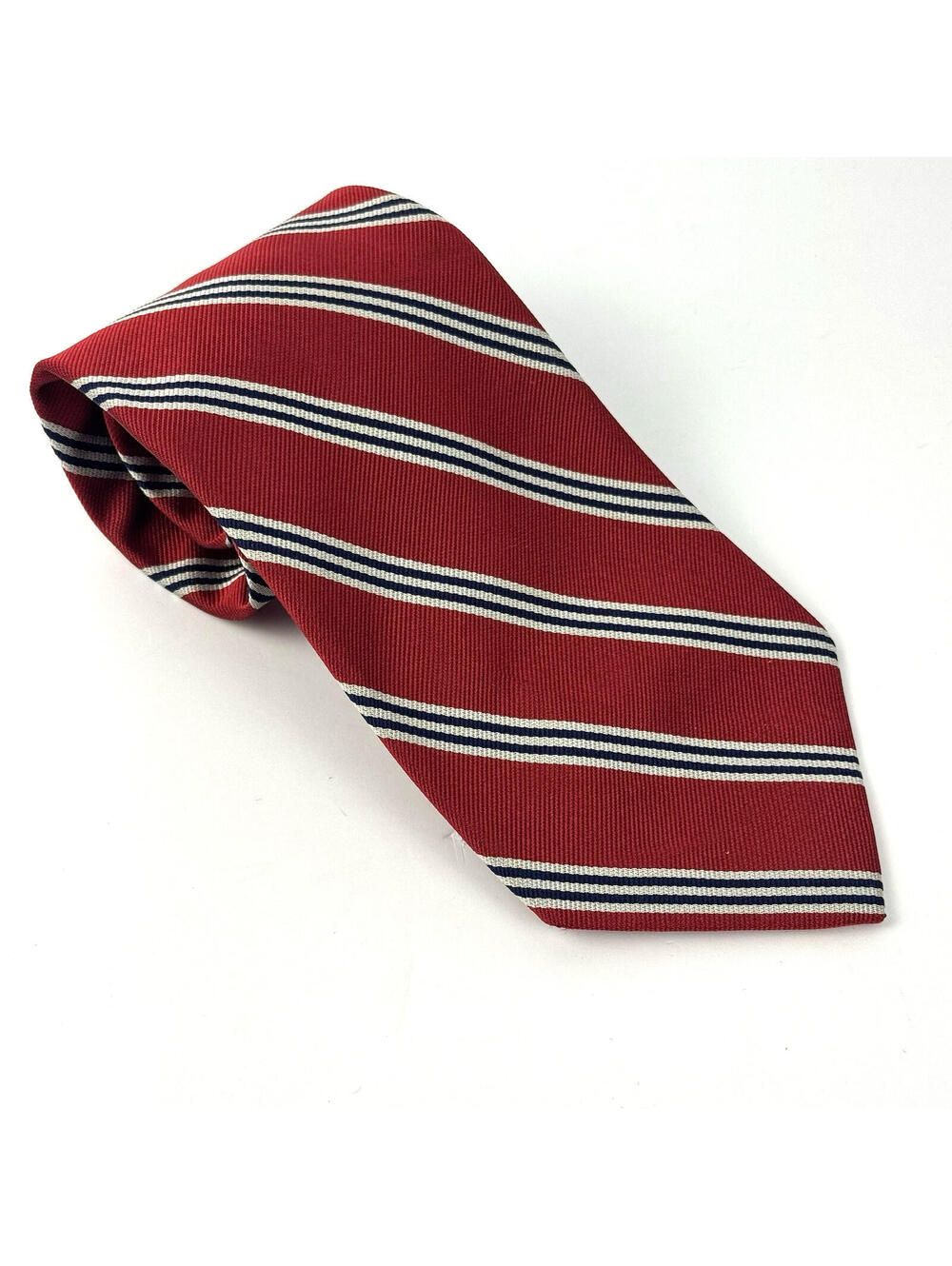 Brooks Brothers Makers Red White Black Striped 100% Silk Neck Tie Handmade USA